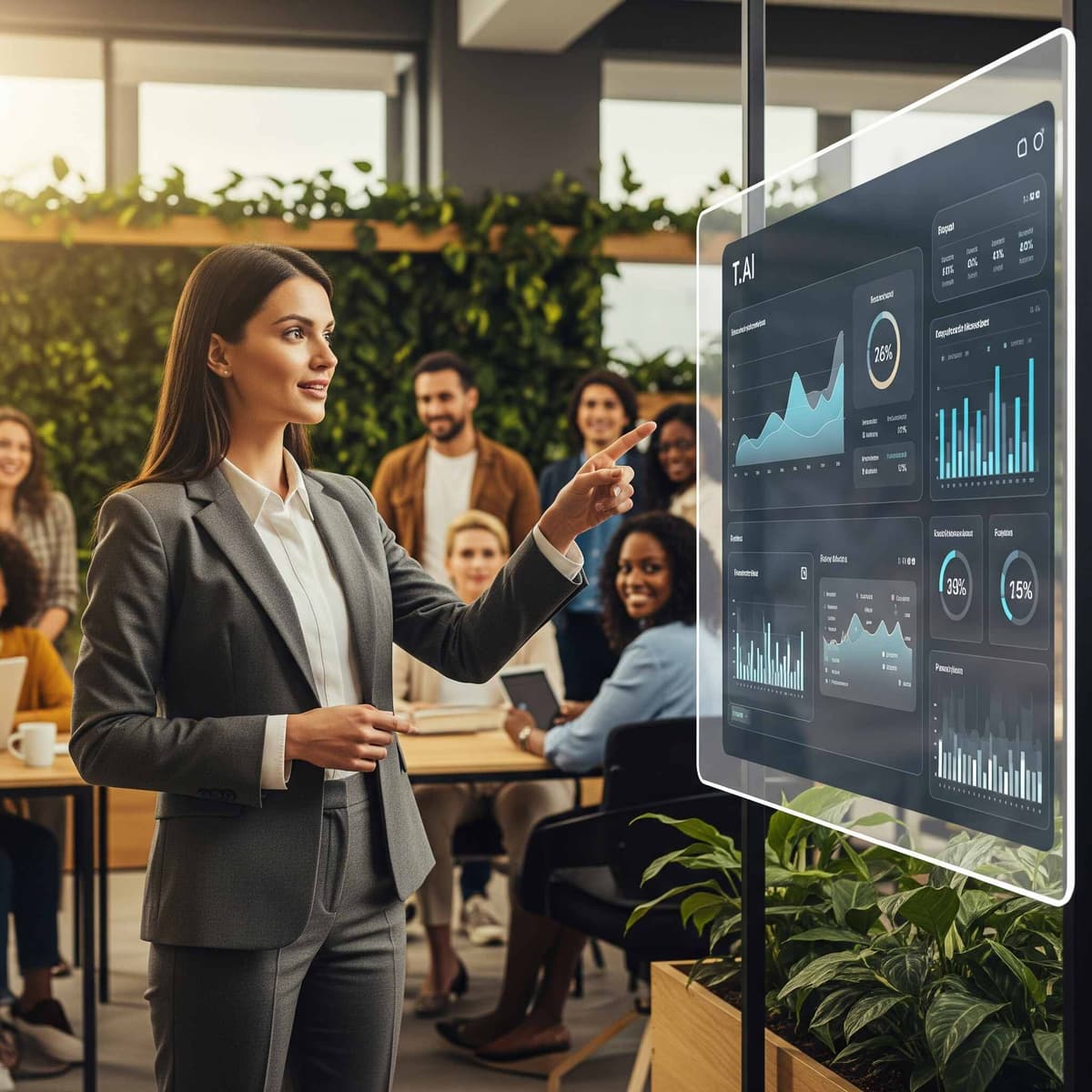 Ilustração de transformação organizacional com inteligência artificial